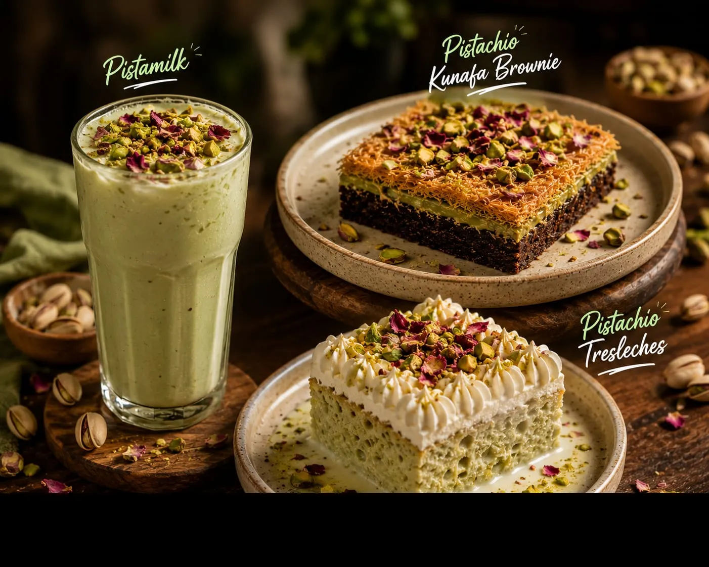 Pistamilk + pistachio Kunnafa Brownie + Pistachio Tresleches